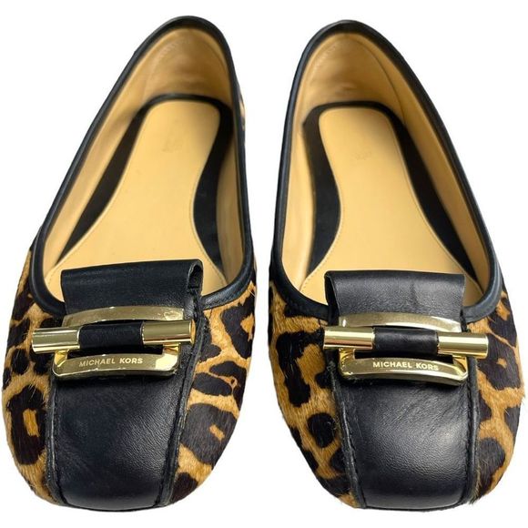 Michael Kors Women's Black Brown Animal  Print Cushioned Ballet Flat Shoes 9 - Picture 6 of 7